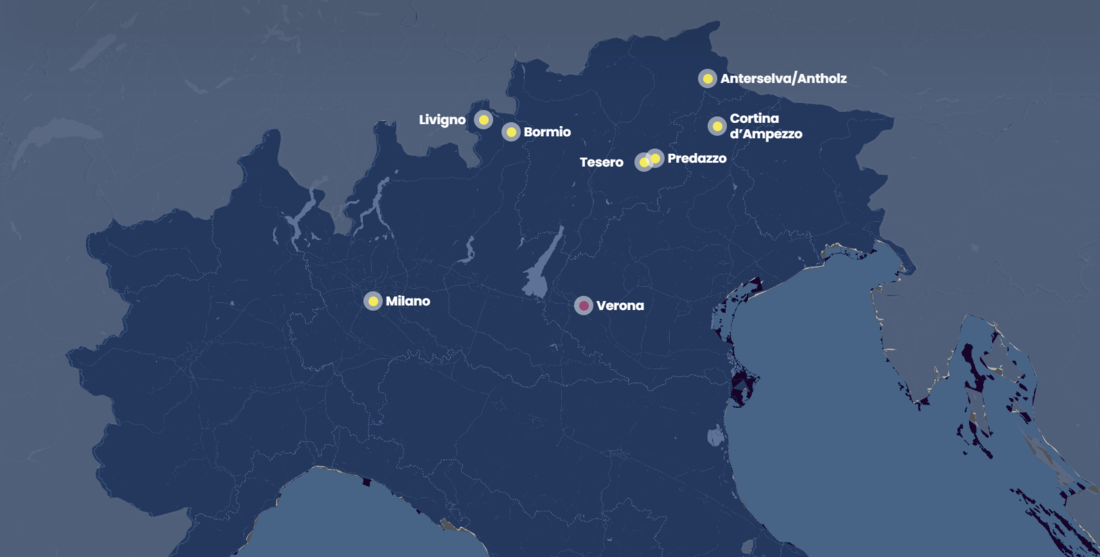 Localisation des villes pour les Jeux d'hiver 2026