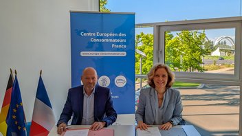 Vincent Thiébaut, Président du Centre Européen de la Consommation, et Sarah Lacoche, Directrice générale de la DGCCRF