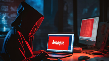 [Translate to English:] Un escroc derrière un ordinateur prépare une arnaque