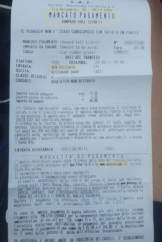 Exemple de justificatif "Mancato pagamento"