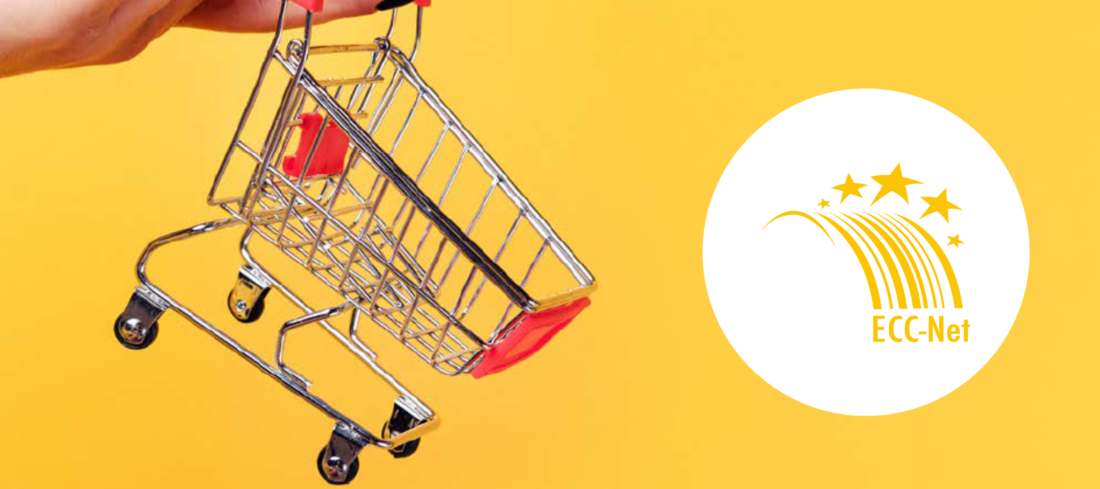Un caddie miniature à côté du logo du réseau ECC-Net