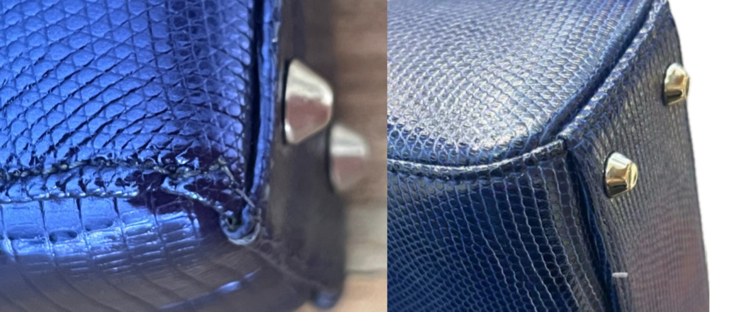 Comparison between a counterfeit bag and a genuine brand bag