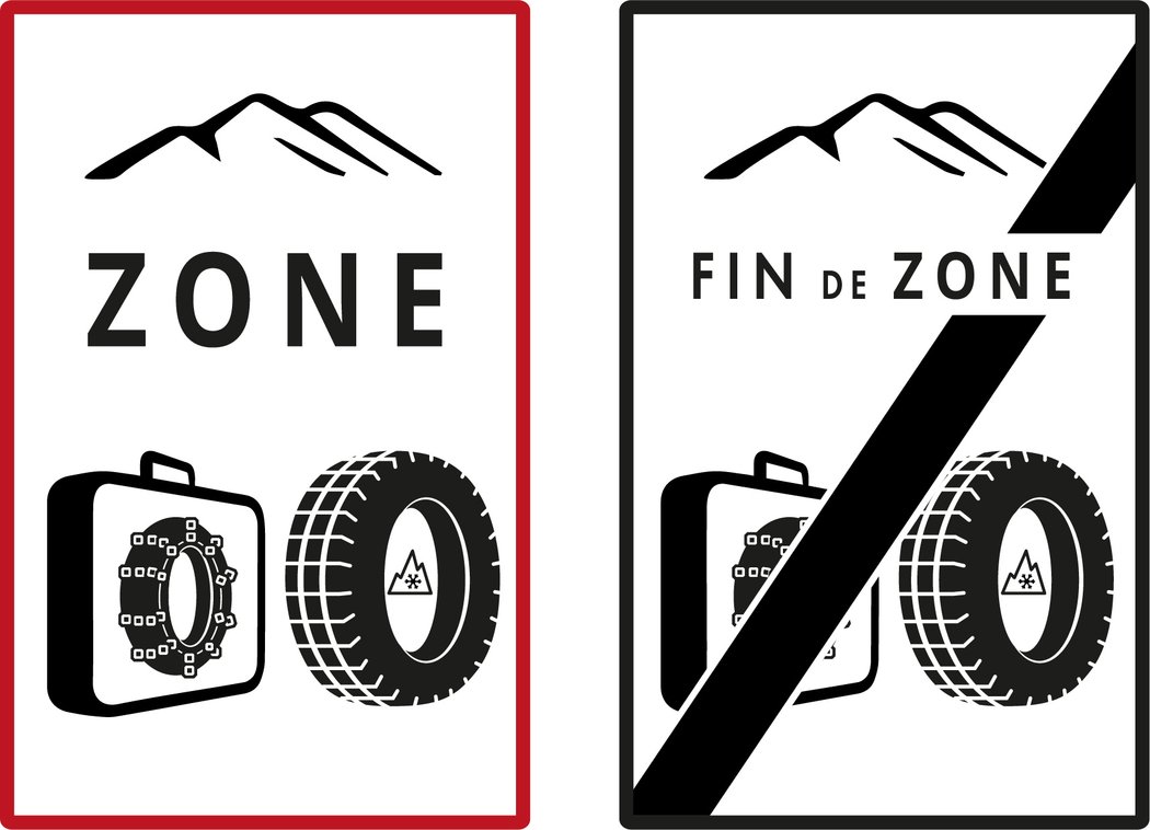 Sign indicating winter tyre zones in France